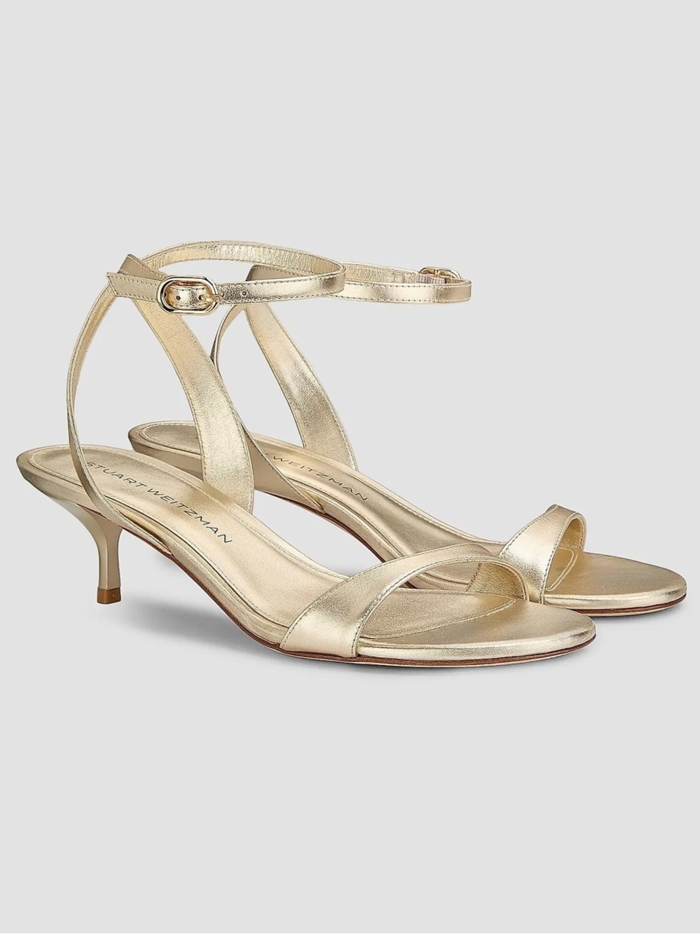 NEW Stuart Weitzman Kellie 50MM Leather Sandals in Light Gold